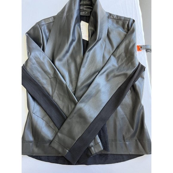 Jacket Cardigan Blazer  faux leather‎ NWT black Small Orly S Lightweight - Picture 3 of 12